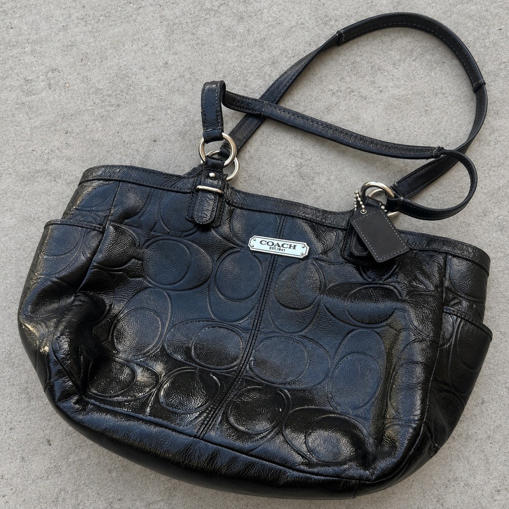 Coach Black Embossed Patent Leather Signature C Tote Bag F19462